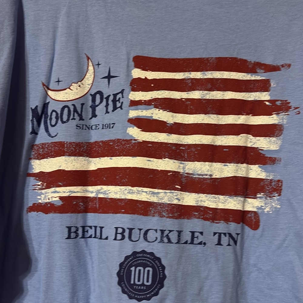 NWOT moonpie tshirt with flag Gildan unisex Softstyle Blue Shirt size xxl